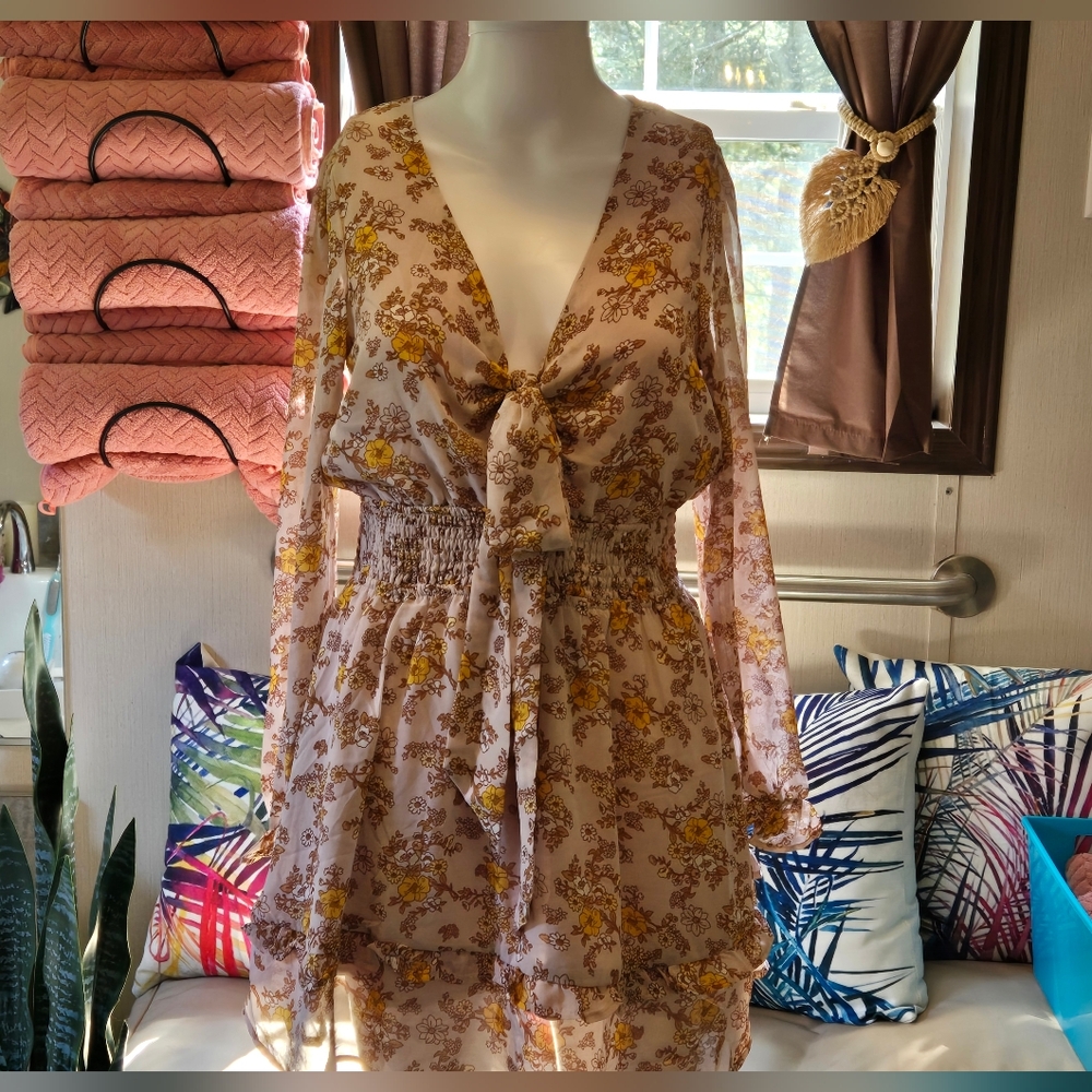 New! Dusty Pink Floral Peasant Dress